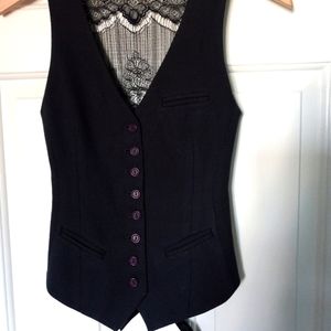 Lace Back Vest Button Up Charcoal Grey & Black Juniors Small